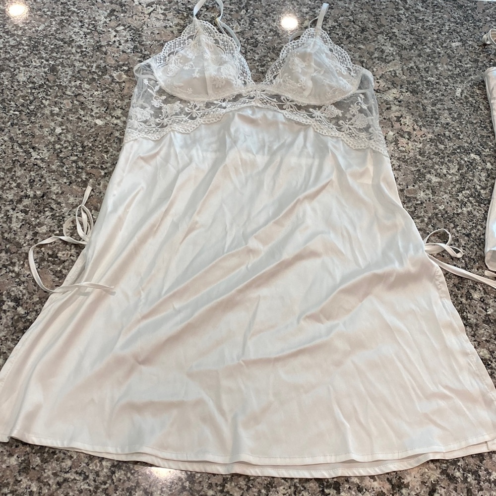 Babydoll slip silk lounge set tank and shorts. White lingerie-wedding or boudoir